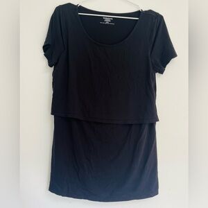 Motherhood Maternity Short SleeveLift Up Open Front Nursing Tee in Black, Large